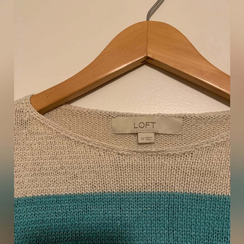 Cute lightweight striped Loft sweater, teal beige orange knit - Picture 3 of 7